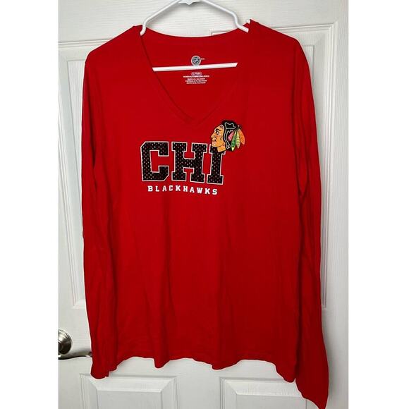 NHL Tops - Chicago Blackhawks Chi NHL T- Shirt Red Long Sleeve Women Size XL Hockey